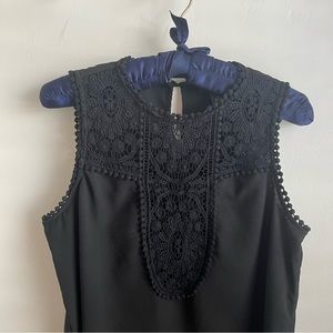 Halogen Sz S Black Tank Lace Details Around Neckline EUC